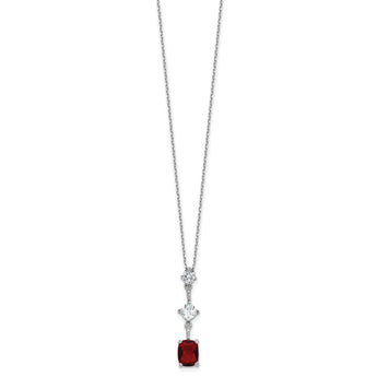 Sterling Silver Rhodium-plated Red and White CZ 16in w/2in ext Necklace