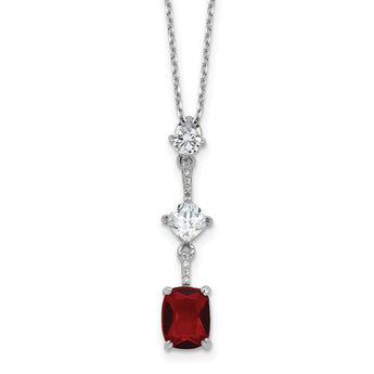 Sterling Silver Rhodium-plated Red and White CZ 16in w/2in ext Necklace
