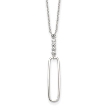 Sterling Silver E-coated CZ Dangle 17.5in Necklace