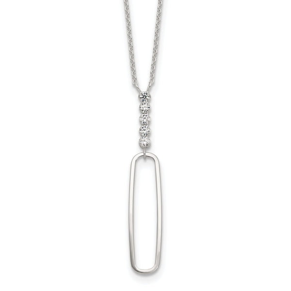 Sterling Silver E-coated CZ Dangle 17.5in Necklace