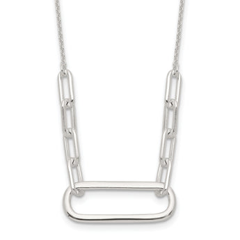 Sterling Silver E-coated Large Paperclip Link Center 17.5in Necklace