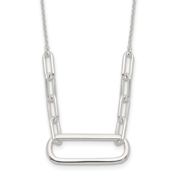 Sterling Silver E-coated Large Paperclip Link Center 17.5in Necklace