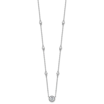 Sterling Silver Rhodium-plated with CZ Stations 16in w/2in ext Necklace