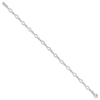Sterling Silver 9inch Solid Polished Fancy Link Anklet