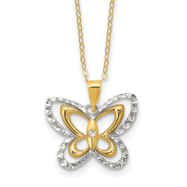 Sterling Silver Gold-tone White Rhodium D/C 16in w/2in ext. Necklace