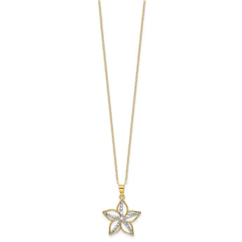 Sterling Silver Gold-tone White Rhod D/C Flower w/2in ext. Necklace