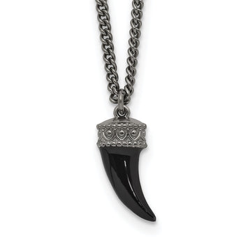 Sterling Silver Antiqued Enamel 3D Horn w/1.5 in ext. Necklace