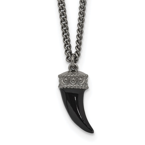 Sterling Silver Antiqued Enamel 3D Horn w/1.5 in ext. Necklace