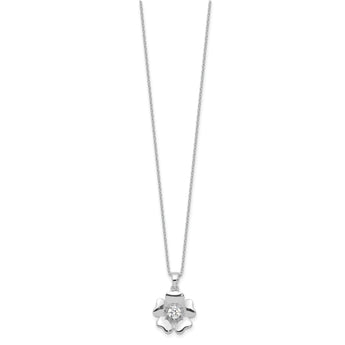 Sterling Silver Rhodium-plated CZ Flower 16in w/2in ext. Necklace