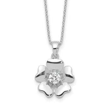 Sterling Silver Rhodium-plated CZ Flower 16in w/2in ext. Necklace
