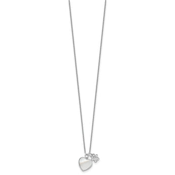 Sterling Silver Rhod-plated MOP/CZ Paw w/2IN Ext Necklace