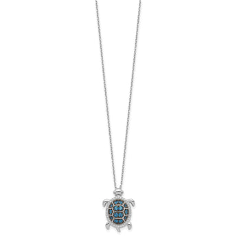 Sterling Silver Rh-plated and Black Rhodium CZ Turtle w/2in ext Necklace