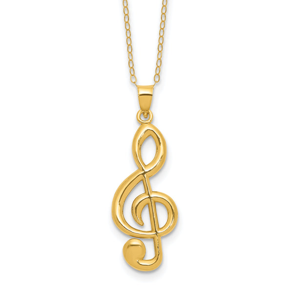 Sterling Silver Gold-tone 16in w/2in ext. Treble Clef Necklace