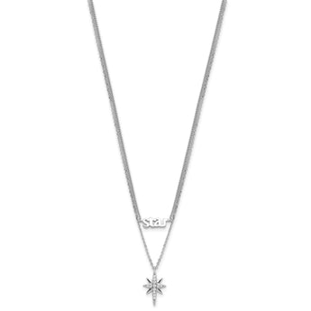 Sterling Silver Rhod-plate STAR CZ w/2IN Ext Layer Necklace