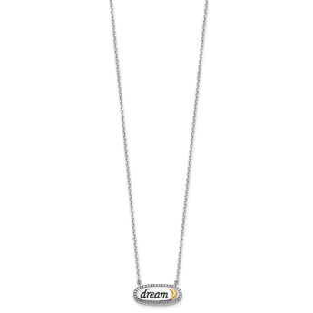 Sterling Silver w/14k Accent Rh-plated Enamel DREAM w/2 in ext Necklace