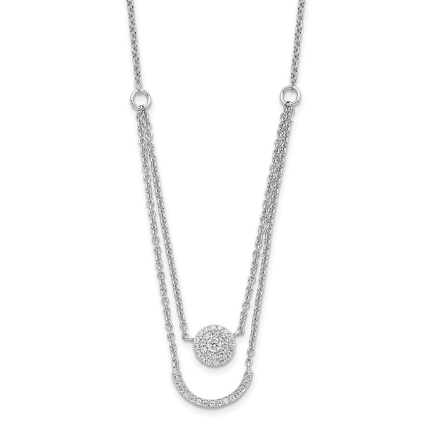 Sterling Silver Rhod-plated Two Strand CZ Circle 16in 1.5in ext Necklace