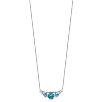 Sterling Silver  RH-pl Multi Color CZ Reconstituted Turq. w/2in ext Necklac
