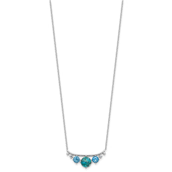 Sterling Silver  RH-pl Multi Color CZ Reconstituted Turq. w/2in ext Necklac - Birthstone Company