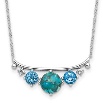 Sterling Silver  RH-pl Multi Color CZ Reconstituted Turq. w/2in ext Necklac - Birthstone Company