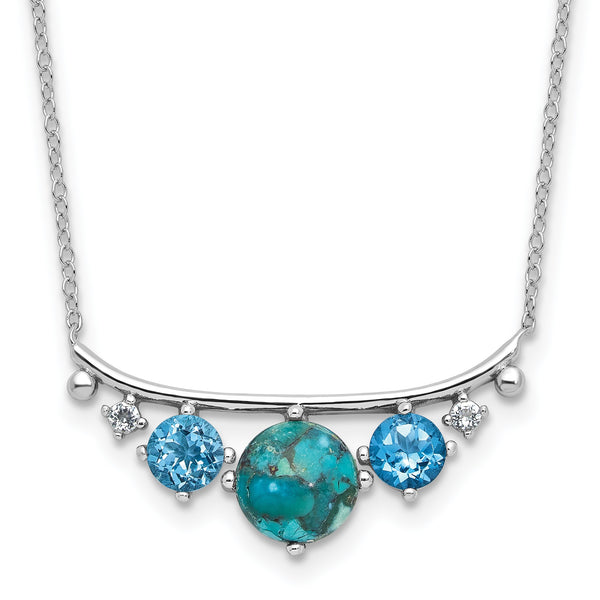 Sterling Silver  RH-pl Multi Color CZ Reconstituted Turq. w/2in ext Necklac - Birthstone Company