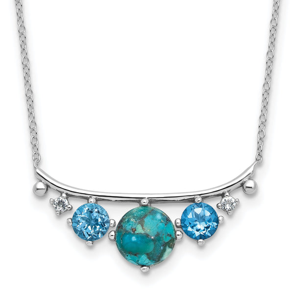 Sterling Silver  RH-pl Multi Color CZ Reconstituted Turq. w/2in ext Necklac