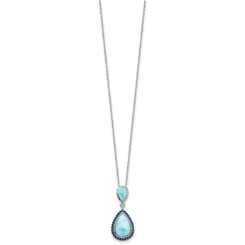 Sterling Silver RH-plated Blue CZ and Larimar 16in w/2in ext Necklace