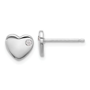 Sterling Silver RH-plated CZ Heart 18in Necklace and Post Earring Set - Birthstone Company