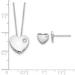 Sterling Silver RH-plated CZ Heart 18in Necklace and Post Earring Set - Birthstone Company
