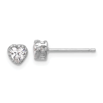 Sterling Silver Rhodium-plated Polished CZ Heart Children's 13in w/2in Ext. Necklace & Stud Earring Set - Birthstone Company
