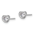 Sterling Silver Rhodium-plated Polished CZ Heart Children's 13in w/2in Ext. Necklace & Stud Earring Set - Birthstone Company