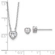 Sterling Silver Rhodium-plated Polished CZ Heart Children's 13in w/2in Ext. Necklace & Stud Earring Set - Birthstone Company