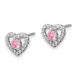 Sterling Silver Rhodium-plated Polished Pink & White CZ Heart Children's 10in w/2in Ext. Necklace & Post Earring Set