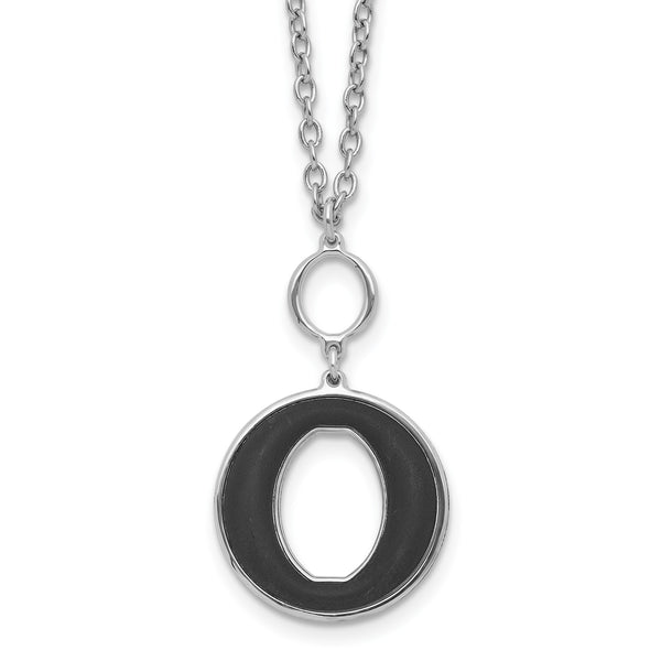 Sterling Silver Rhodium-plated 18in w/2in ext  Black Enamel Circle Necklace - Birthstone Company