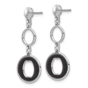 Sterling Silver Rhodium-plated Polished Black Circle Post Dangle Earrings