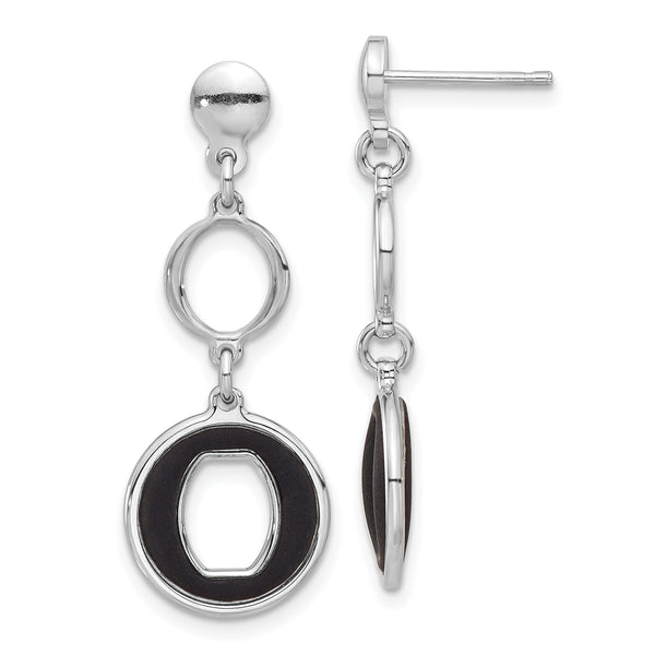 Sterling Silver Rhodium-plated Polished Black Circle Post Dangle Earrings
