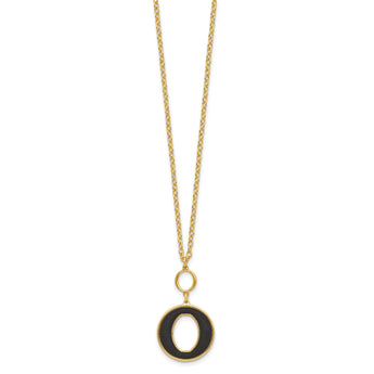 Sterling Silver Gold-plated 18in w/2in ext Black Enamel Circle Necklace - Birthstone Company