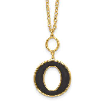 Sterling Silver Gold-plated 18in w/2in ext Black Enamel Circle Necklace - Birthstone Company