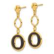 Sterling Silver Gold-plated Polished Black Circle Post Dangle Earrings