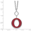 Sterling Silver Rhodium-plated 18in w/2in ext Red Enamel Circle Necklace