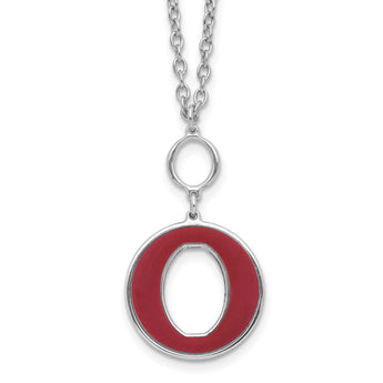 Sterling Silver Rhodium-plated 18in w/2in ext Red Enamel Circle Necklace - Birthstone Company