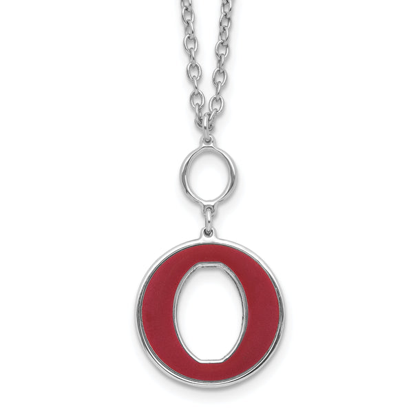 Sterling Silver Rhodium-plated 18in w/2in ext Red Enamel Circle Necklace