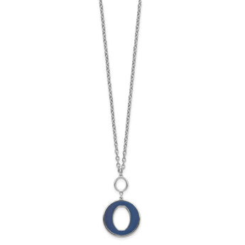Sterling Silver Rhodium-plated 18in w/2in ext Blue Enamel Circle Necklace - Birthstone Company