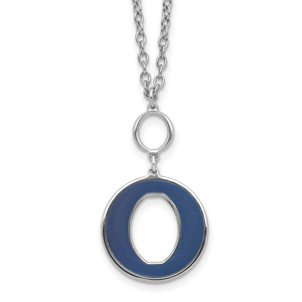 Sterling Silver Rhodium-plated 18in w/2in ext Blue Enamel Circle Necklace - Birthstone Company
