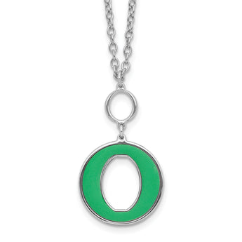 Sterling Silver Rhodium-plated 18in w/2in ext Green Enamel Circle Necklace - Birthstone Company