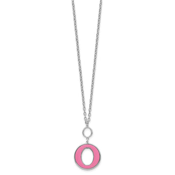 Sterling Silver Rhodium-plated 18in w/2in ext Pink Enamel Circle Necklace - Birthstone Company
