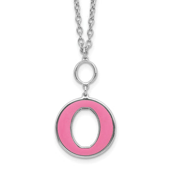 Sterling Silver Rhodium-plated 18in w/2in ext Pink Enamel Circle Necklace - Birthstone Company