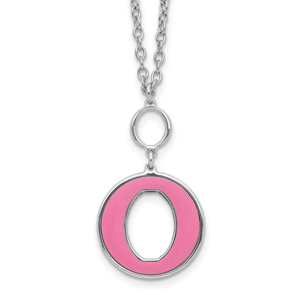 Sterling Silver Rhodium-plated 18in w/2in ext Pink Enamel Circle Necklace - Birthstone Company