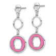 Sterling Silver Rhodium-plated Polished Pink Circle Post Dangle Earrings