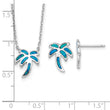 Sterling Silver RH-pl Cr.Opal Palm Tree 16in Necklace w/2in ext/Earring Set