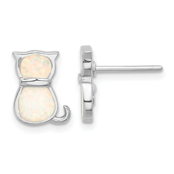 Sterling Silver RH-pl Cr.Opal Cat 16in Necklace w/1.75 ext/Earring Set